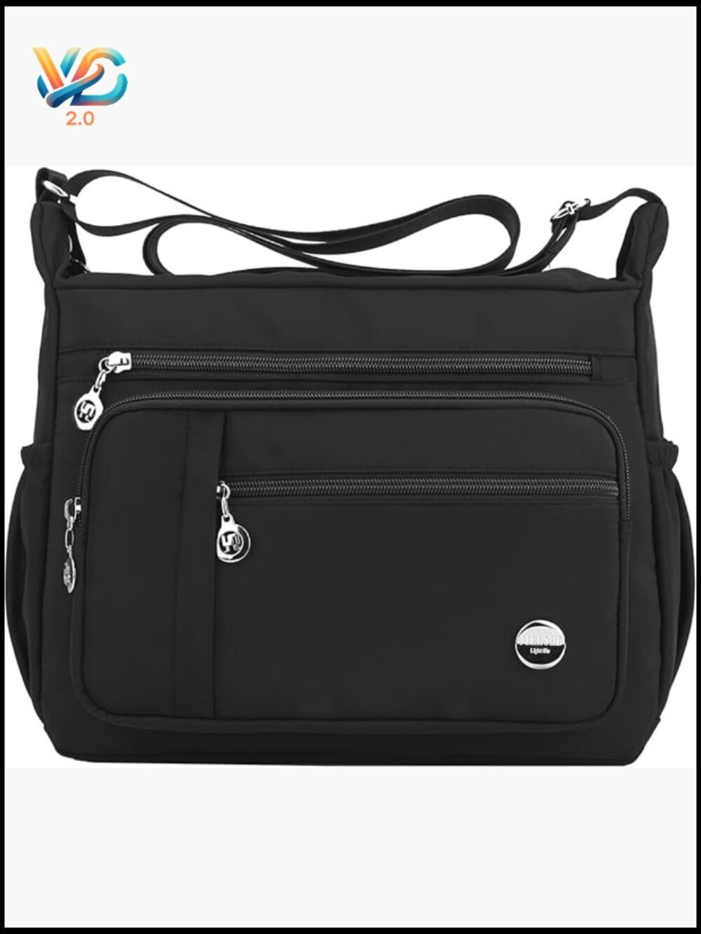 Large Nylon Satchel with Multiple Pockets - Crossbody Tote Handbag